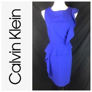 Calvin Klein Royal Blue Ruffle Peplum Sheath Dress